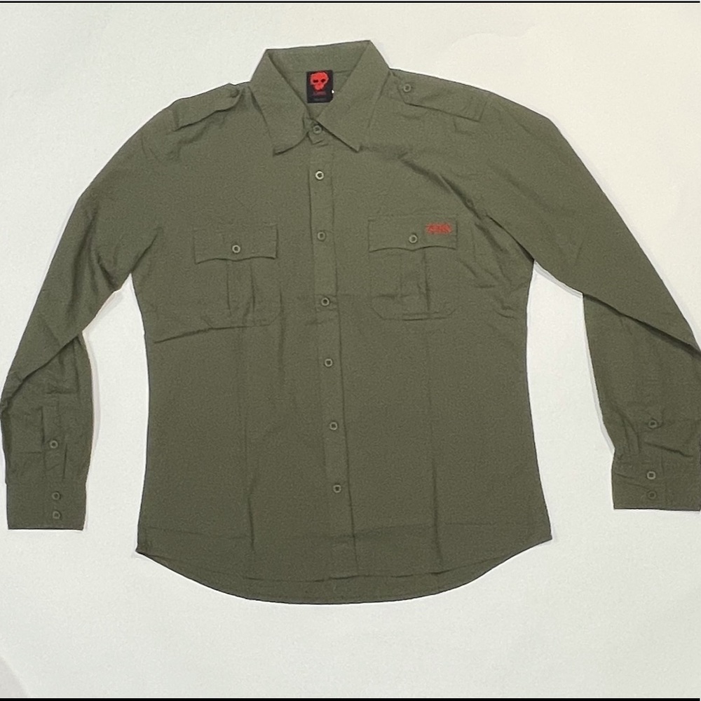 Zero Skateboards Olive Logo Button Down RARE